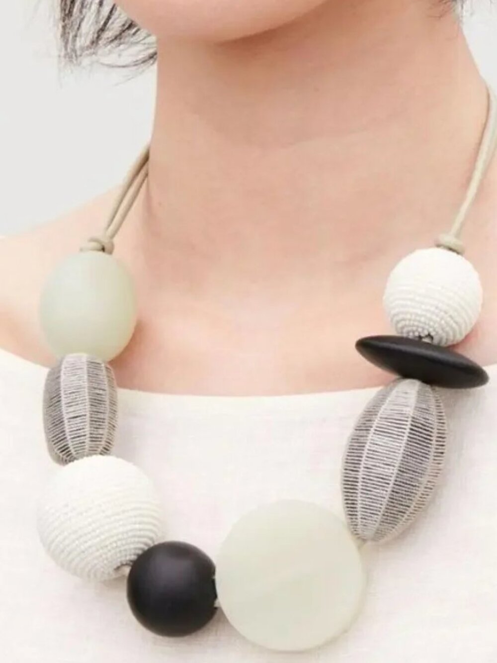 COS Mix Material Long Necklace In Beige